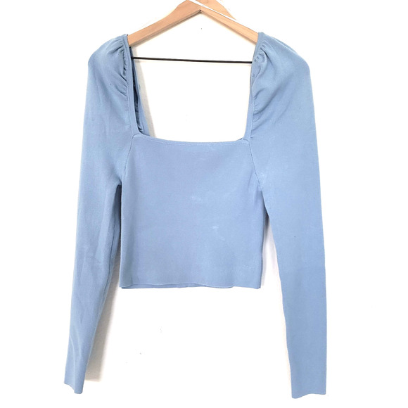 Lulus SIZE L Blue Fitted Blouse Long Sleeve Crop Top Square Neck CL21217L FLAW - Picture 15 of 15